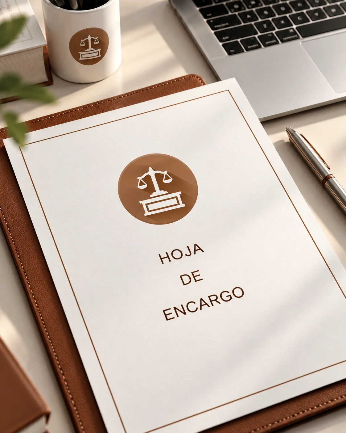 Hoja de encargo jurídica en escritorio Sobre el despacho